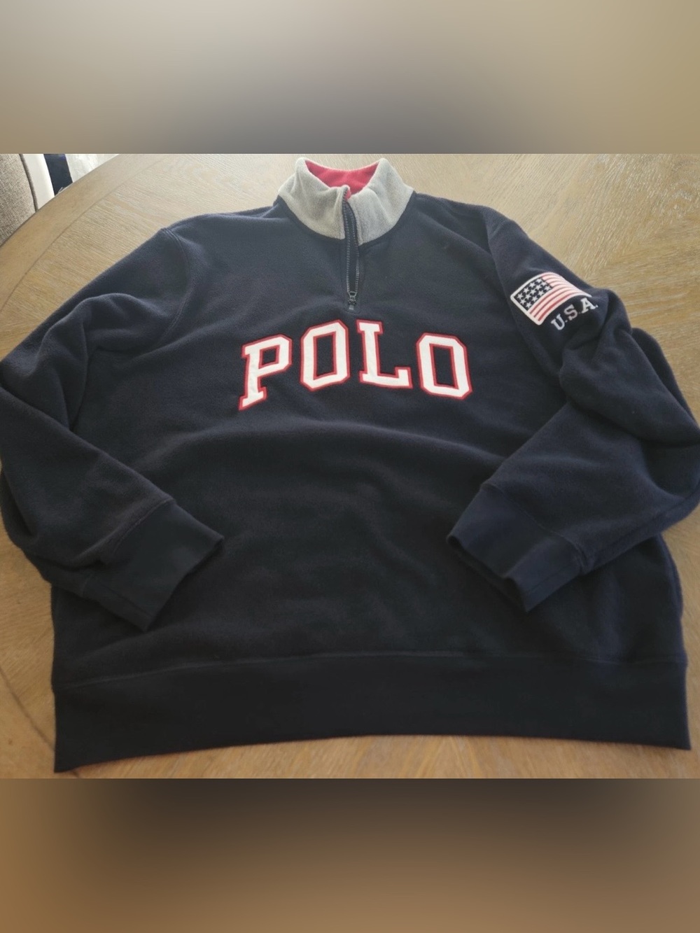 Polo Ralph Lauren USA flag 1/4 zip fleece pullover sweatshirt xlt navy spellout